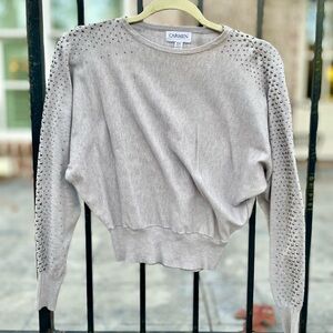 Carmen Marc Valvo Studded Grey Sweater